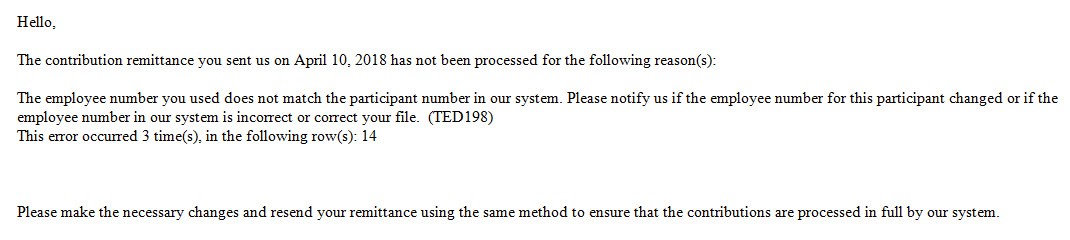Sample error message